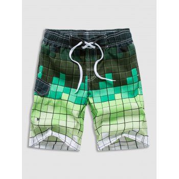 

Ombre Checkered Print Casual Shorts, Light green