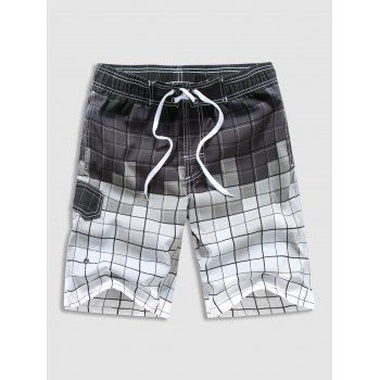 

Ombre Checkered Print Casual Shorts, Black