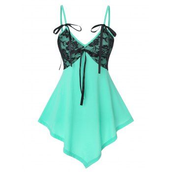 

Bowknot Lace Panel Asymmetric Tank Top, Green