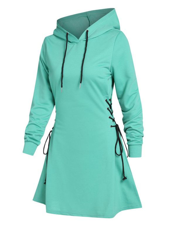 Mini Robe à Capuche à Lacets et Cordon de Serrage - Vert clair M