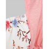 Floral Print Cottagecore Faux Twinset Dress Lace Up High Low Dress Ruffles Short Sleeve Midi Dress - LIGHT PINK M