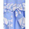 Contrast Geometric Print A Line Dress Flounce Hem Tiered Belted Cap Sleeve Casual Dress - LIGHT BLUE 2XL