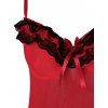 Lace Mesh Bowknot Back Slit Padded Lingerie Dress - RED S