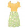 Overlay Floral Print Cami Dress and Ruffle Knotted Crop Top Set - LIGHT GREEN XXL