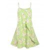 Overlay Floral Print Cami Dress and Ruffle Knotted Crop Top Set - LIGHT GREEN XXL