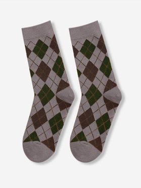Retro Printed Argyle Mid-calf Socks