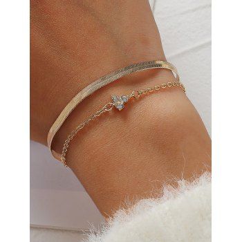 

2 Pcs Herringbone Chain Rhinestone Bracelet Set, Golden