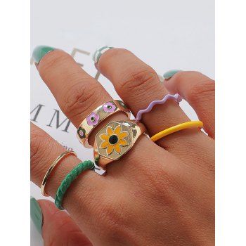 Women's Fashion 6Pcs Sun Flower Shape Rings Jewelry Online Multicolor a