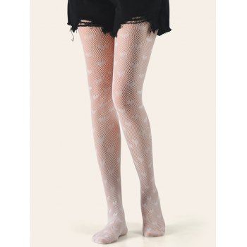 

Heart Pattern See Thru Fishnet Tights, White