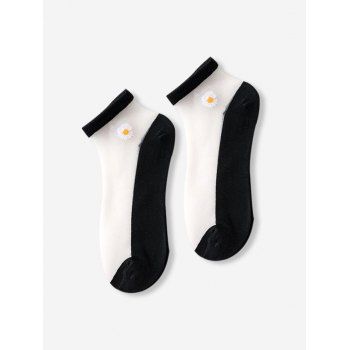 

Flower Embroidery Silk Ankle Socks, Black