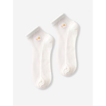 

Flower Embroidery Silk Ankle Socks, White