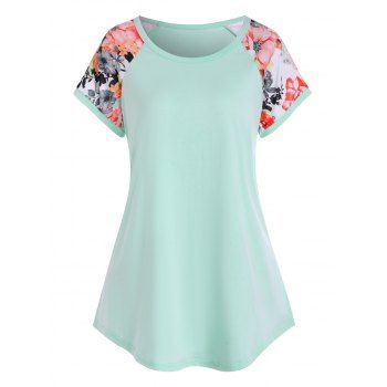 

Floral Print Raglan Sleeve T Shirt, Green