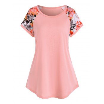 

Floral Print Raglan Sleeve T Shirt, Light pink