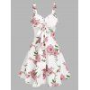 Floral Print Vacation Sundress Garden Party Dress Summer Ruffled Bowknot Mini Dress - WHITE XXXL