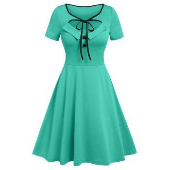 

Contrast Binding Tied Cutout High Waisted A Line Dress, Green