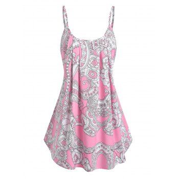 

Flower Print Curved Hem Cami Top, Light pink