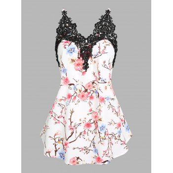 

Lace Insert Floral Print Cami Top, White