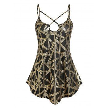 

Plus Size Crisscross Cutout Metallic Print Tank Top, Black