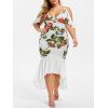 Plus Size Floral Print High Low Maxi Fishtail Dress - WHITE 1X