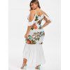 Plus Size Floral Print High Low Maxi Fishtail Dress - WHITE 1X