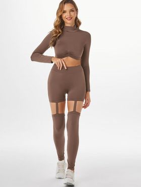 High Collar Ruched Cut Out Leggings Set