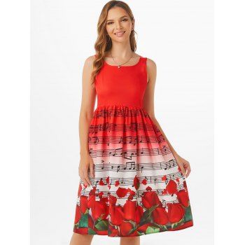 

Musical Note Floral Heart Print Sleeveless Dress, Multicolor