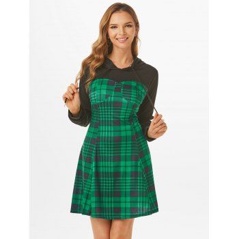 

Plaid Cupped Hooded Mini Dress, Green