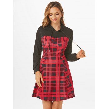 

Plaid Cupped Hooded Mini Dress, Red