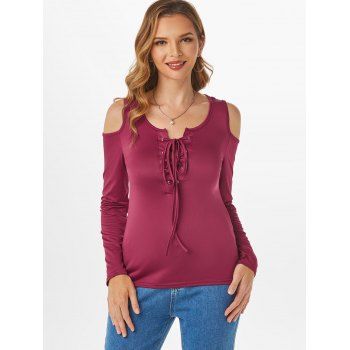 

Lace Up Cold Shoulder T Shirt, Red