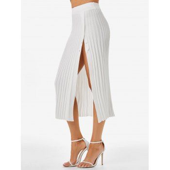

Ribbed Button Slit Knit Skirt, White