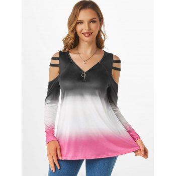 

Ombre O Ring Zip Ladder Cut Shoulder T Shirt, Black