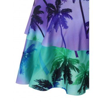 Tropical Palm Swimsuit Twisted Flounce Skort Bikini Swimwear Set