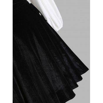 Velour Knee Length Overall Dress with Bowknot Collar Blouse