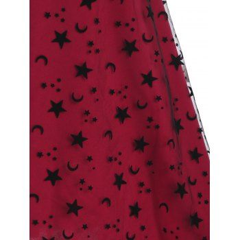 Vintage Mesh Flocked Moon Star Cutout Contrast Flare Tank Dress 