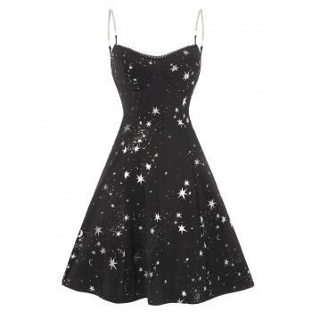 

Metallic Star Moon Diamante Strap Cupped Dress, Black