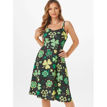 

Leaf Print Dual Shoulder Straps Dress, Multicolor