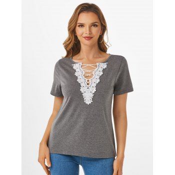 

Applique Panel Lattice Short Sleeve Tee, Dark gray