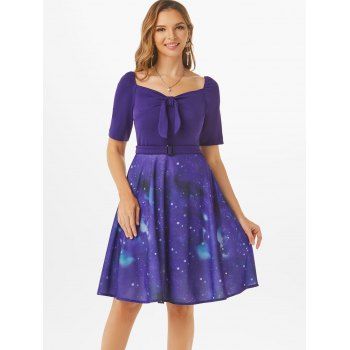 

Belted Knotted Galaxy Print Mini Dress, Purple