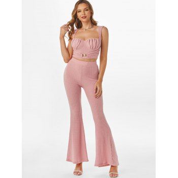 

Ribbed Bustier Tank Top and Flare Pants, Light pink