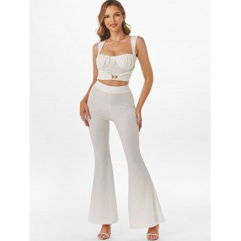 

Ribbed Bustier Tank Top and Flare Pants, White