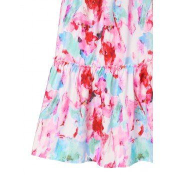 Tie Dye Flower Tie Shoulder Frilled Long Dress