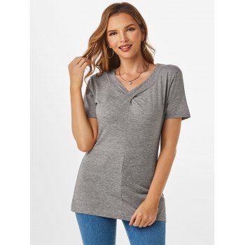 

Twisted V Neck Space Dye Tee, Gray