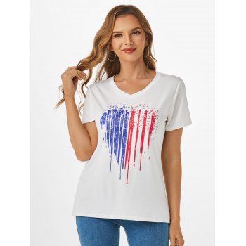 

Heart Star Print V Neck T Shirt, Multicolor