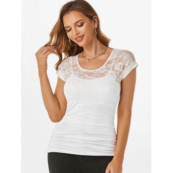 

Lace Insert Ruched T-shirt, White