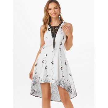 

Printed Lace Up High Low Midi Dress, White