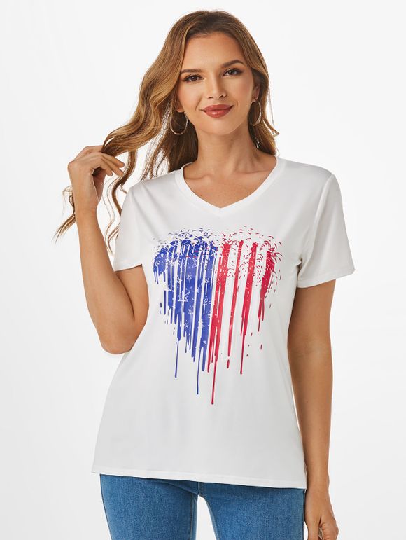 T-shirt à Imprimé Etoile et Cœur à Col V - multicolor M