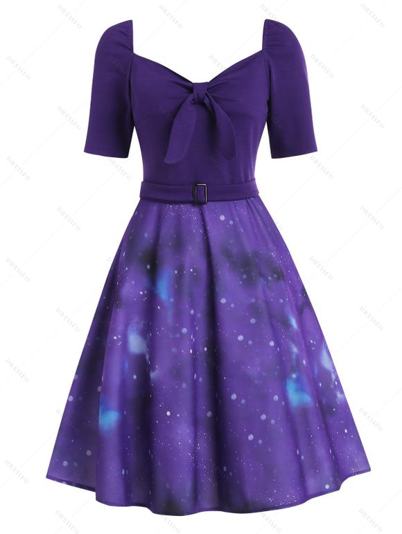 Mini Robe Nouée Ceinturée à Imprimé Galaxie - Pourpre 2XL