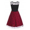 Robe Vintage Floquée Découpée Etoile Lune en Maille Insérée - Rouge M