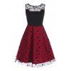 Vintage Mesh Flocked Moon Star Cutout Contrast Flare Tank Dress - RED M