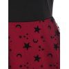 Vintage Mesh Flocked Moon Star Cutout Contrast Flare Tank Dress - RED XL